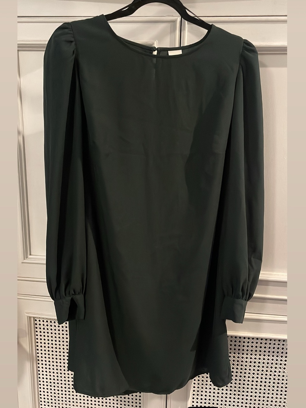 H&M Dark Green Long Sleeve Shift Dress with Puffed Shoulders